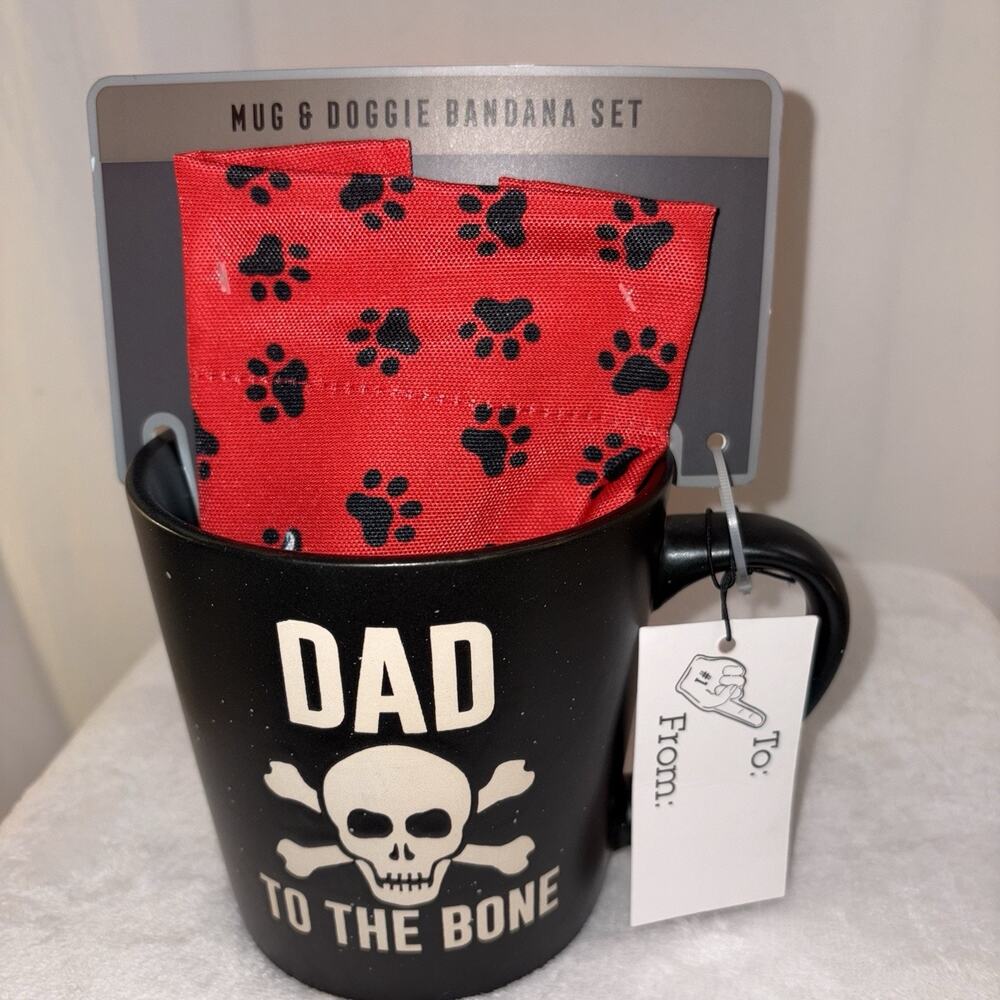 Mug & Doggie Bandana Set "Dad To The Bone" Dog Dad 20 Fl. Oz Sheffield Home NEW